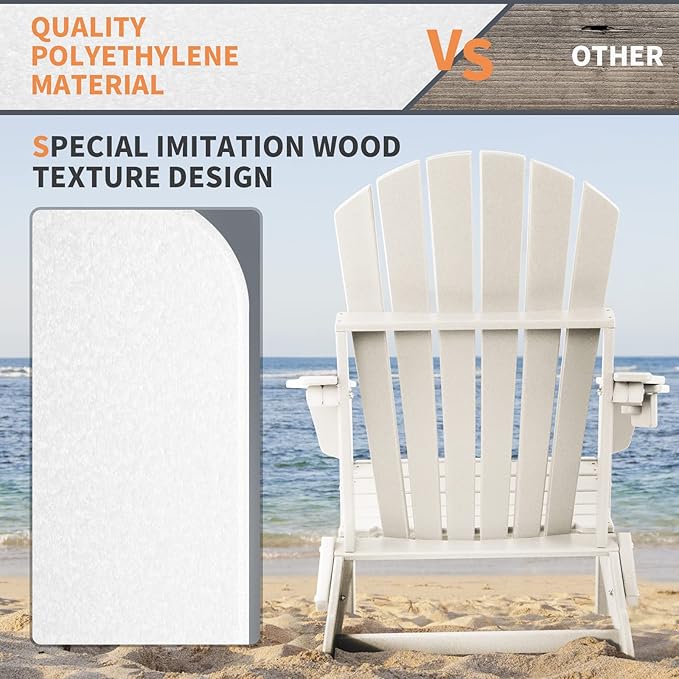 FUNBERRY Folding Adirondack Chair Set of 3, All Weather HDPE Fire Pit Chairs with Cup Holder for Outdoor