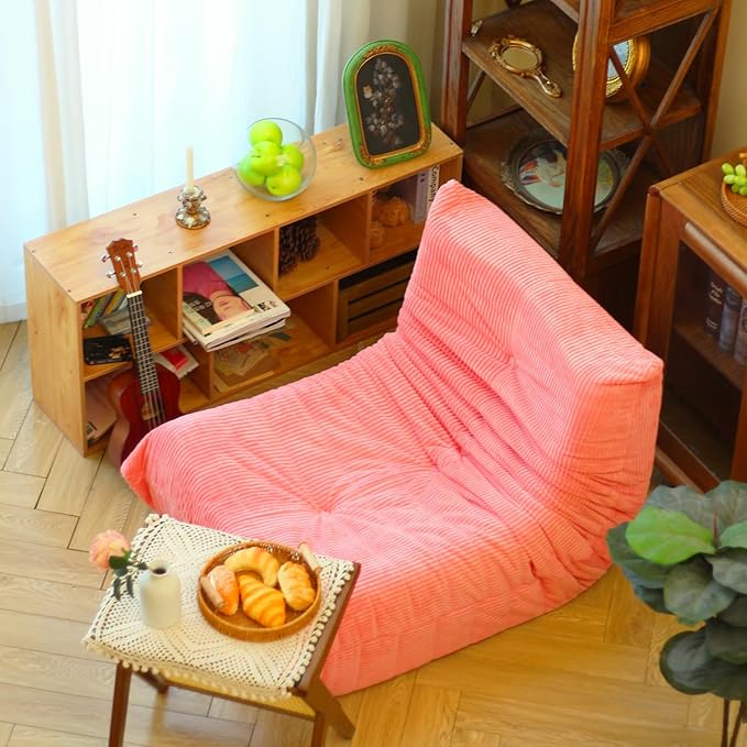 N&V Fireside Floor Sofa- Mid-Century Modern Armless Lounge Chair with Premium Soft Corduroy Fabric, Plush Foam Cushion Accent Chair for Living Room, Bedroom & Office (Salmon)