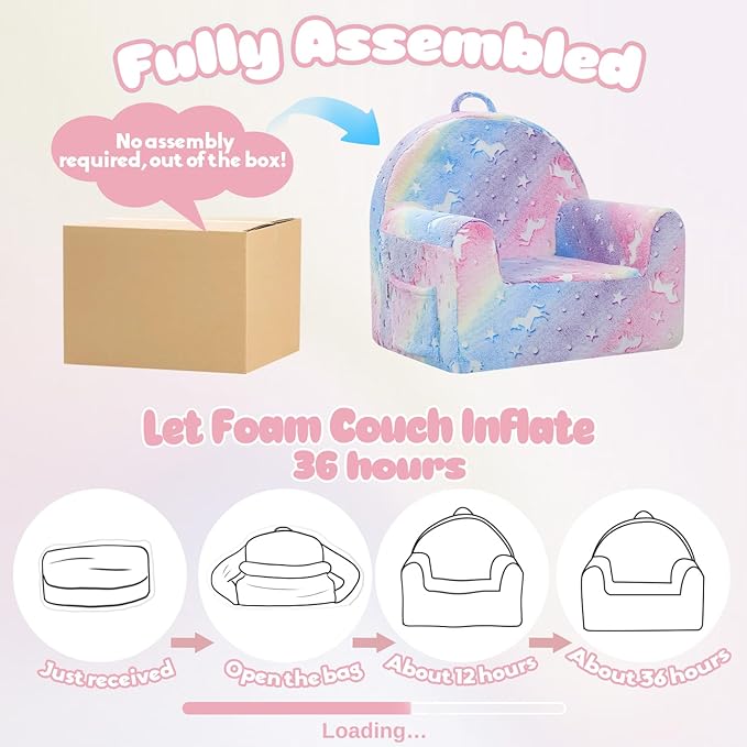 MeMoreCool Comfy Toddler Chair for 1-3 Years Old, Glow Unicorn Kids Reading Chair, Soft Plush Toddler Armchair, Cozy Foam Lounge Kids Armchair for Baby Room, Living Room, Playroom, Reading Nook