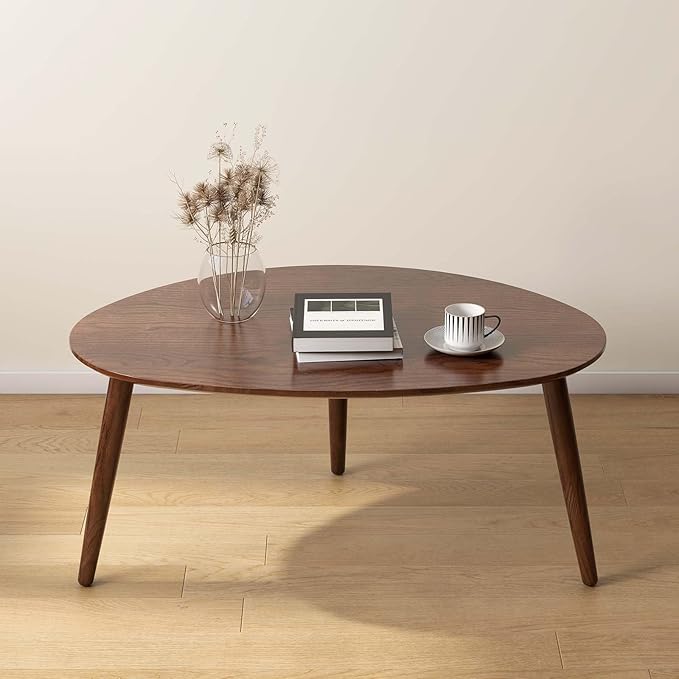 Wayshome Small Oval Coffee Table, Mid Century Modern Coffee Table for Living Room, 100% Solid Oak Wood Side Table End Tables for Home (Walnut Wood Color, 33.46''x22.83''x15.74'')