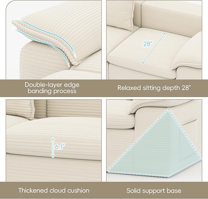 Buytime 76” Comfy Cloud Loveseat Sofa, Convertible Boneless Loveseats for Living Room, Wide 2-Seat Modern Modular Sectional Sofa with Deep Seat, Double-Layer Cloud Cushion and Headrest, Cream Beige