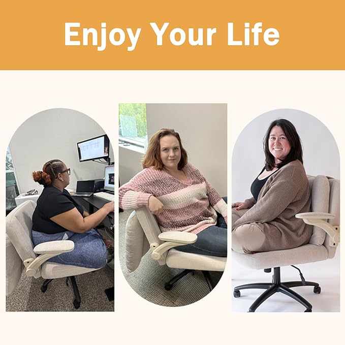 Pipersong Criss Cross Chair with Arms, Plus Size Cross Legged Desk Chair with Flexible Back Cushion, Adjustable Arm Rest, Extra Wide Seat, 350lbs Fabric Home Office Chair with Castors and Bell Glides
