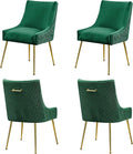 WUTUTUEE Velvet Dining Chairs Set of 4 Gold Legs,Upholstered Velvet Accent Chairs, Pleated Back Design & Gold Pull Handle, Mid Century Modern Chairs for Dining/Kitchen/Living Room,Green