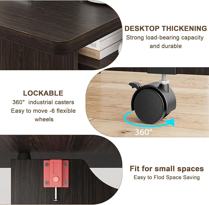 IDEALHOUSE Folding Dining Table, Drop Leaf Dining Table with 6 Wheels and 2-Layer Storage Shelf, Space Saving Kitchen Table for Small Spaces (Dark Walnut, 50.1" D x 31.4" W x 29.5" H)