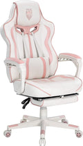 Vonesse Gaming Chair for Girls, Pink Computer Gaming Chairs for Adults, Reclining Gamer Chair with Footrest with Massage, Ergonomic Home Office Chair High Back (White/Pink)
