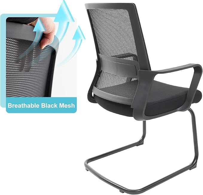 2 Pack Reception Chairs with Sled Base Mid Back Mesh for Conference Waiting Meeting Guest Room