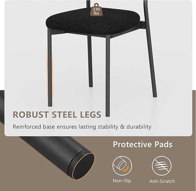 Einhomn Modern Dining Chairs Set of 2, Stackable Upholstered Dining Room Chairs, Kitchen Chairs w/Soft Velvet Backrest & Sturdy Metal Legs for Living Room, Restaurant, Black