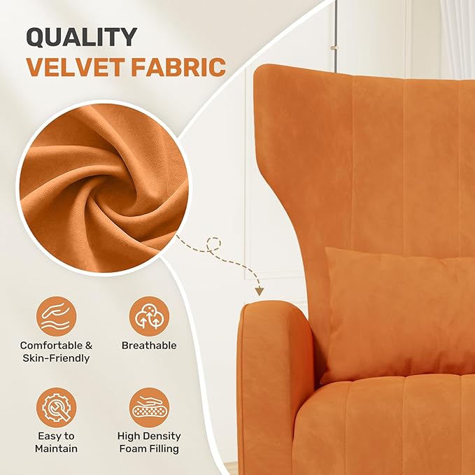 Nalupatio Modern Accent Chairs for Set of 2 Upholstered Velvet Fabric Reading Chair Mid Century Arm Chair Comfy Armchair for Living Room,Orange