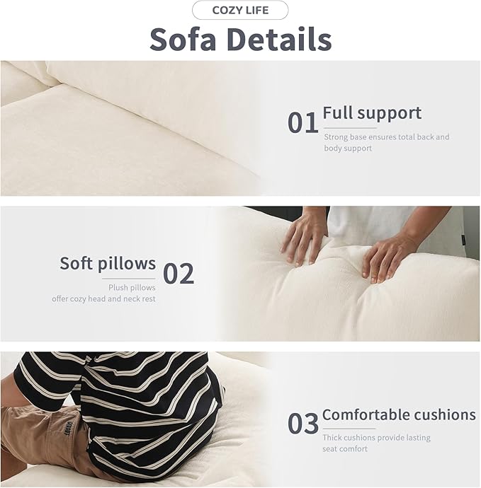 WJShome Cloud Sectional Couches for Living Room,67" Convertible Love Seat, 2 Seater Modular Sectional Sofa,Deep Seater Furniture Sets,Beige