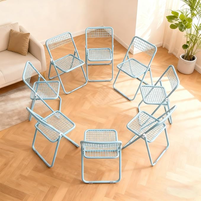 8 Pack Folding Chair,Blue Color,Single Piece,Foldable Space - Saving Design for Indoor/Outdoor Use