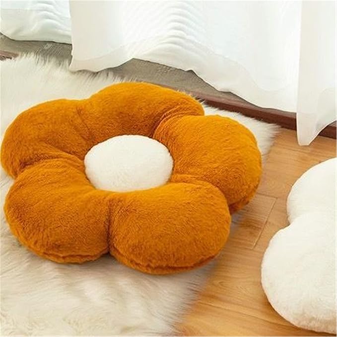 YILANLAN Cute Flower Cushion Plush Floor Pillow Casual Comfortable Pillow Office Living Room Bed Decoration Cushion Simple Room Decoration (60cm, Brown)