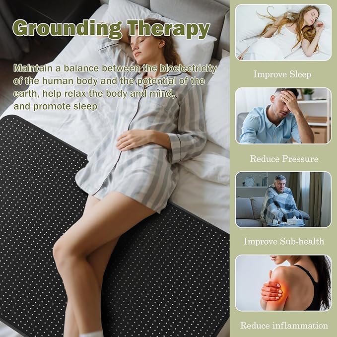 Grounding Mat for Bed, Grounding Mattress Cover Pad for Improve Sleep, Conductive Carbon Leatherette Earth Mat Grounded Pad (Black 2)