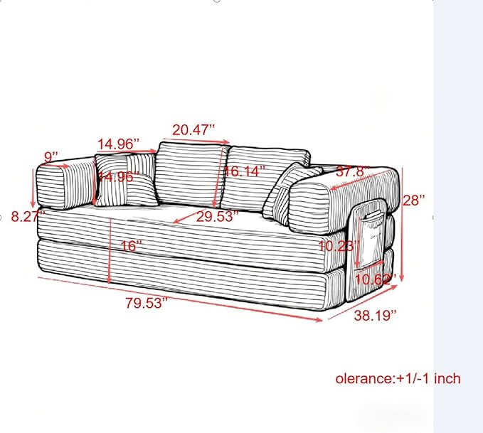 Folding Sofa Bed, Corduroy Loveseat Sleeper with Fixed-Shape Frame, No Assembly Needed Futon Couch, Convertible Floor Sofa Lounge Couch for Living Room, Bedroom, Lounge Studio, Ivory