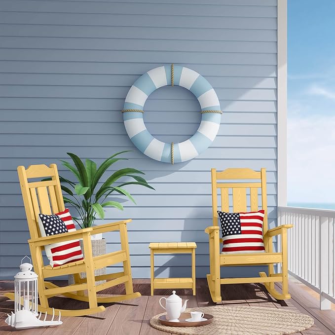 Rocking Chair, All-Weather Patio Deck Outdoor Indoor Chair, Fade-Resistant Porch Rocker Chairs, Durable Smooth Rocking, Comfortable Easy to Assemble, Low Maintain, Load Bearing 350 lbs (Yellow)