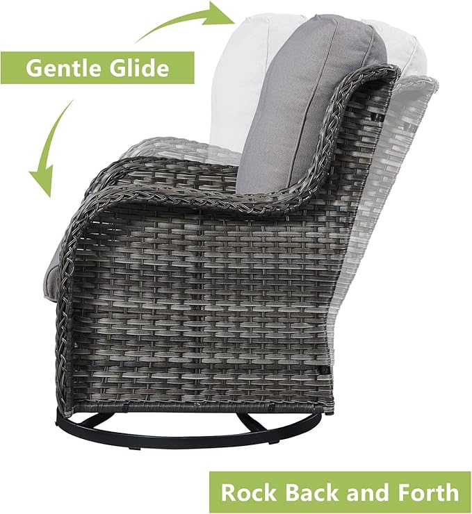 Rilyson Wicker Rocking Chair Swivel Chairs - 4 Piece Rocker Patio Chairs Set Rattan Rocking Chair for Outdoor Porch Deck Garden Backyard(Mixed Grey/Grey)