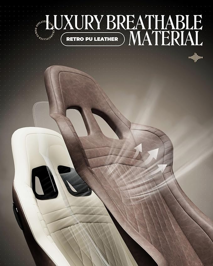 GTPLAYER Gaming Chair with Speakers, Video Game Chairs with Footrest, PC Gamer Chairs for Adults - Padded High Back Ergonomic Reclining Silla Gamer, Linkage Armrest, Ace Pro, Light Brown