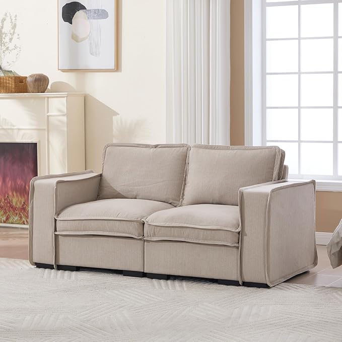 HEAY-YO 67 Inches Modern Modular Sectional Sofa,2-Seater Comfy Couch with High Density Foam and Armrests,Floor Sofa for Living Room Bedroom Apartment,Linen Sand