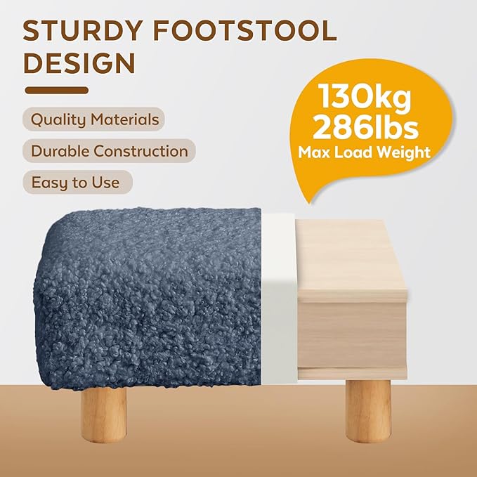 FIMIVIBI Small Foot Stool Ottoman, Sherpa Footstool Ottoman Foot Rest for Couch, Rectangle Footstools and Ottomans Small for Living Room, Entryway and Bedroom (Navy Blue)