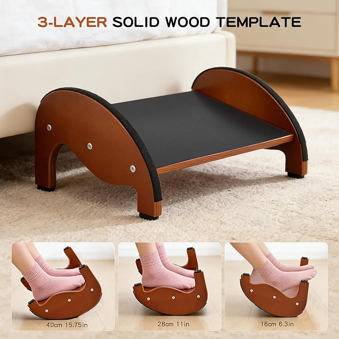 Ergonomic Wooden Under Desk Footrests with Rocking Feature, Non-Slip Design, Improves Posture, Circulation, and Comfort for Home & Office Use