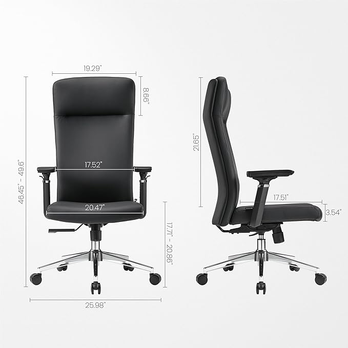 EUREKA ERGONOMIC Eris High Back Leather Desk Chair, Executive Computer Chair with Adjustable 4D Armrests and Large Headrest, Ergonomic Lumbar Support for Home Office, Black