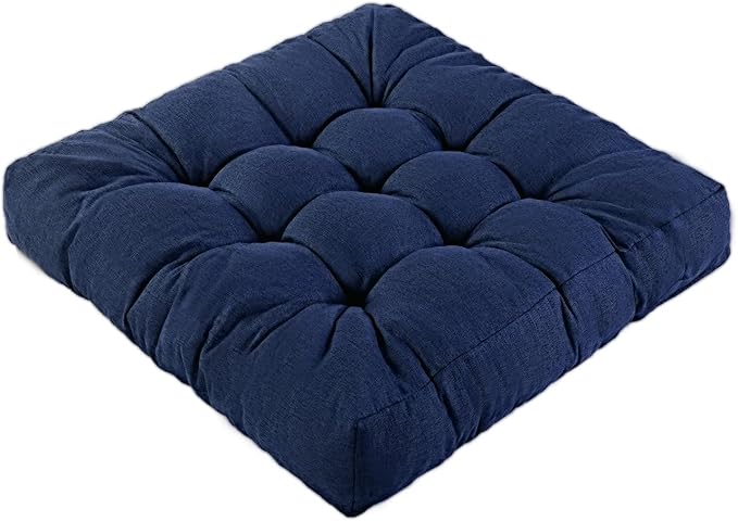 LYLNBYWK Meditation Floor Cushions, Thickened Floor Pillow for Adults, Large Square Pillows Seat Cushion for Tatami Living Room Yoga, Memory Sponge Block Added, 22x22 Inch, Drak Blue
