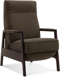 MCombo Pushback Recliner Chair with Wooden Armrests, Upholstered Single Sofa Accent Chair for Living Room and Office, Fabric MR097 (Coffee)
