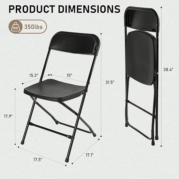 SEALAMB Plastic Folding Chairs 16 Pack, Black Commercial Portable Indoor/Outdoor Chairs for Home Office, Wedding, Events Parties with Steel Frame, 350lbs Capacity (Black-Plastic, 16 Pack)