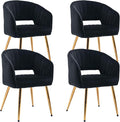KCC Modern Accent Dining Chairs Set of 4, Upholstered Velvet Dining Room Chairs with Hollow Back, Tufted Kitchen Chairs Side Chairs with Gold Metal Legs for Living Room Restaurant, Black