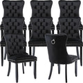 YeahFurn Black Mid Century Modern Dining Chairs Set of 8, Velvet Upholstered Kitchen & Dining Room Chairs with Nailhead Trim & Solid Wood Legs, Elegant Sillas De Comedor (Black, 8 Pcs)