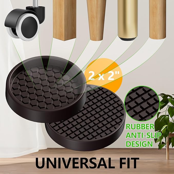 Non Slip Furniture Pads - 2" Anti Skid Caster Cups, 16PCS Round Furniture Coasters for Hardwood Floors, Anti Slide Furniture Cup Bed Couch Floor Protectors,Furniture Stoppers to Prevent Sliding(Brown)