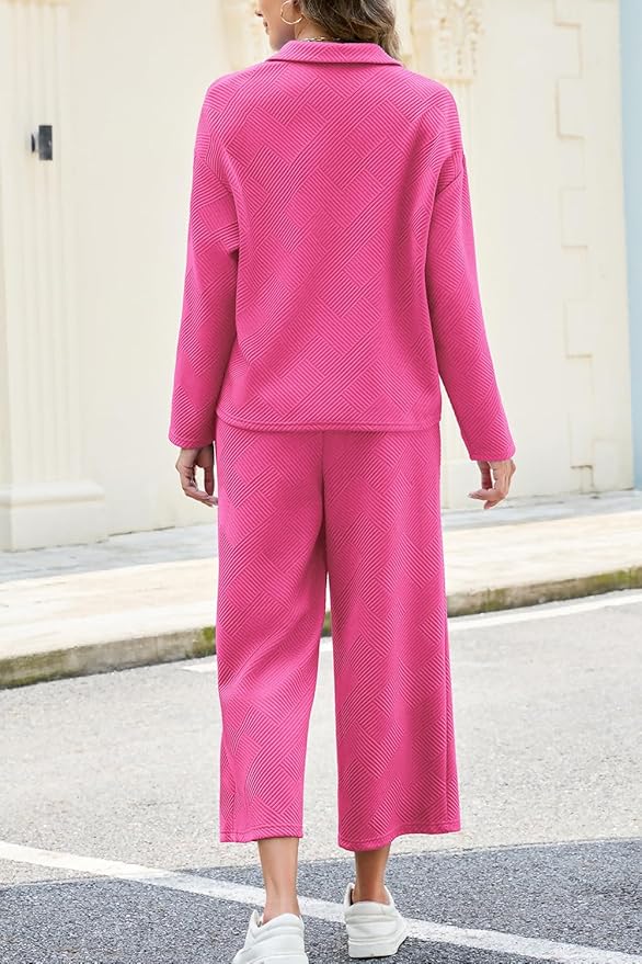 AGSEEM Lounge Sets for Women, Women's 2 Piece Outfits Long Sleeve 1/4 Zip Pullover Cropped Pants 2PC Outfit Comfy Sweatsuits