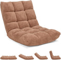 Folding Floor Chair w/Back Support, 14-Position Adjustable Lazy Sofa Chair w/Coral Velvet Fabric & Alloy Steel Frame, Portable Meditation Chair for Reading, Gaming,Sleeping (Beige)