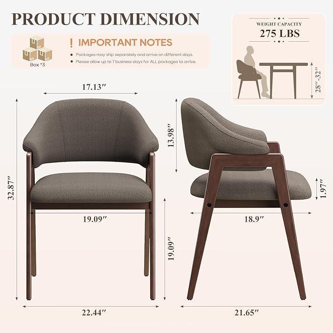 MALOL Wooden Dining Chairs Set of 6, Modern Fabric Upholstered Dining Room Chair, Kitchen Side Chairs, Farmhouse Dinner Chair with Curved Open Back for Kitchen, Camel