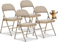 Oline Vinyl Folding Chairs, Padded Vinyl Cushion Chairs with Durable Metal Frame, Indoor Outdoor Stackable Foldable Guest Chairs for Office Wedding Kitchen Dining, 300lb Capacity (Khaki, 4 Pack)