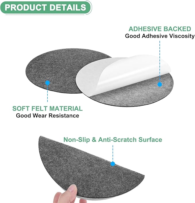 30-Pack Lamp Base Felt, 7 Inch Dia. 2mm Thick Self Adhesive Round Fabric Felt Pads for Lamp/Furniture/DIY, Non-Slip Fiber Backed Patch Circles with Adhesive Backing [Grey]