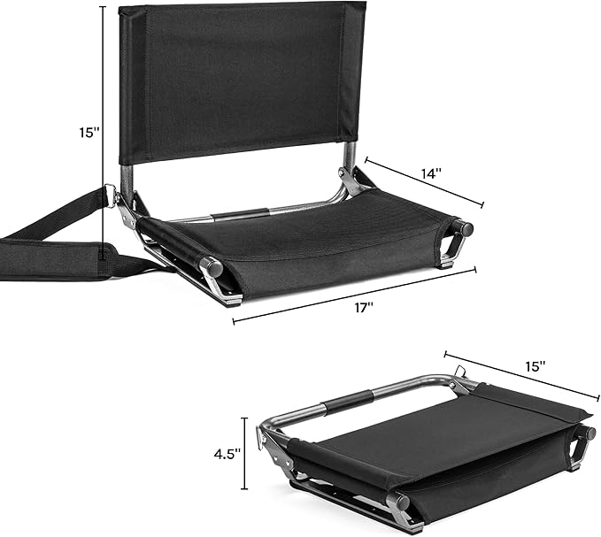 Cascade Mountain Tech Stadium Seat - Lightweight, Portable Folding Chair for Bleachers and Benches - Navy, 17"