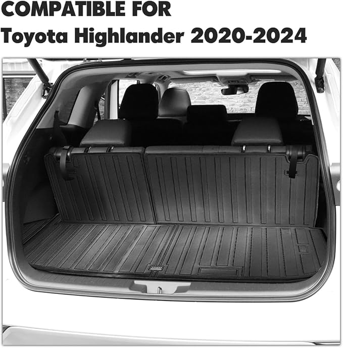 Compatible for 2020-2024 Toyota Highlander Trunk Mat with Backrest Mat 2-in-1 All Weather TPE Cargo Liner Protector for 2020-2024 2021 Toyota Highlander Accessories