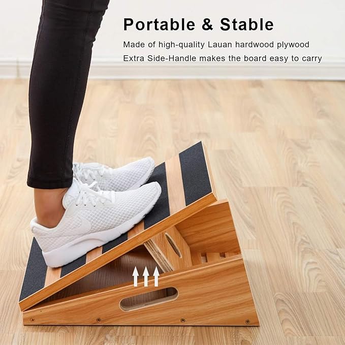 StrongTek Professional Wooden Slant Board, Adjustable Incline Board and Calf Stretcher, Partial-Coverage Design with Side Handle, 5 Angles, 500 lbs Capacity