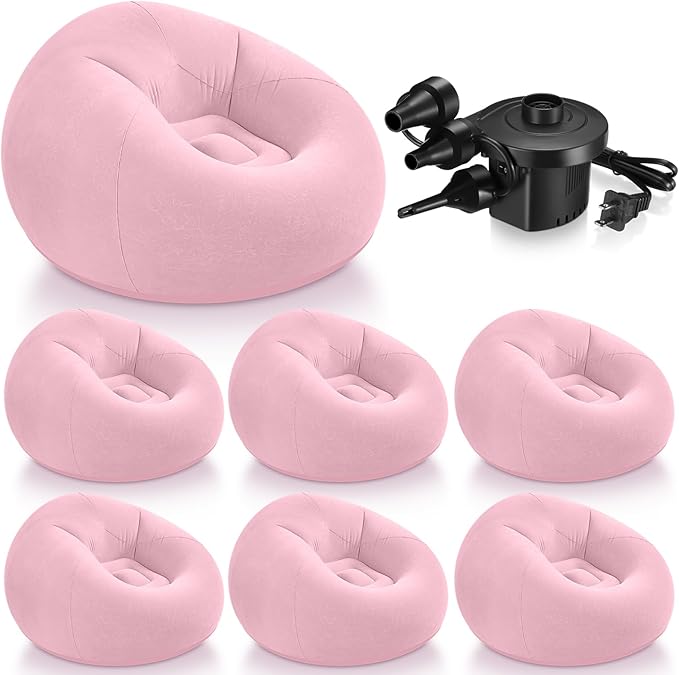 Realspring 6 Pcs Inflatable Bean Bag Chairs for Adults with Electric Air Pump, Blow up Couch Folding Portable Inflatable Couch Lazy Sofa for Outdoor Movie Nights Camping Room (Pink)