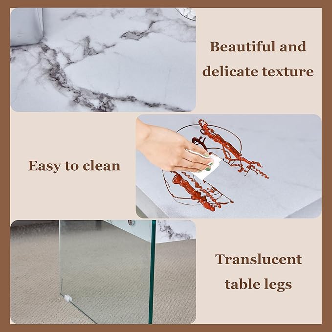 HanStrong 43.3" Lift-Top Coffee Table with Storage,Marble & Tempered Glass Space-Saving for Living Room,Office,White