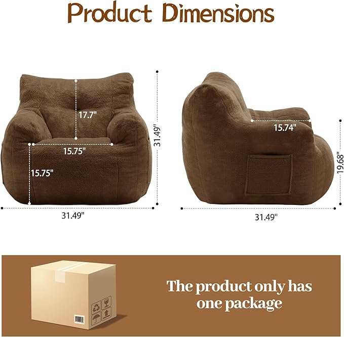 Bean Bag Chair for Adults and Kids, Small Comfy Beanbag Lounge Floor Sofa Reading Chair with Armrests, Mini Cloud Sofa for Living Room, Bedroom and Game Rooms, Plush Chair with Memory Foam