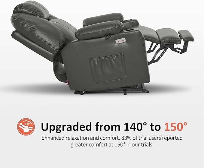 MCombo Extra Wide Power Lift Recliner Chair for Elderly, Lift Chair with Heat and Massage for Big People, USB&Type C Ports, Cup Holders, Faux Leather R7045 (Grey, Medium-Wide)