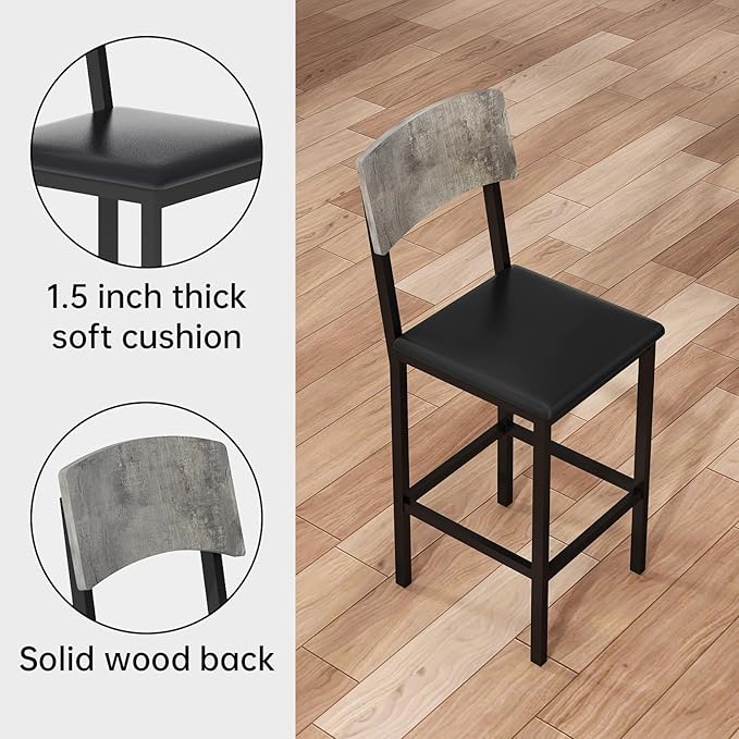 AWQM 5-Piece Dining Table Set, Dining Table Set for 4, Counter Height Table & 4 Bar Stools, Modern Kitchen Dining Set, with Upholstered Chairs, Compact Dining Set for Small Spaces, Gray