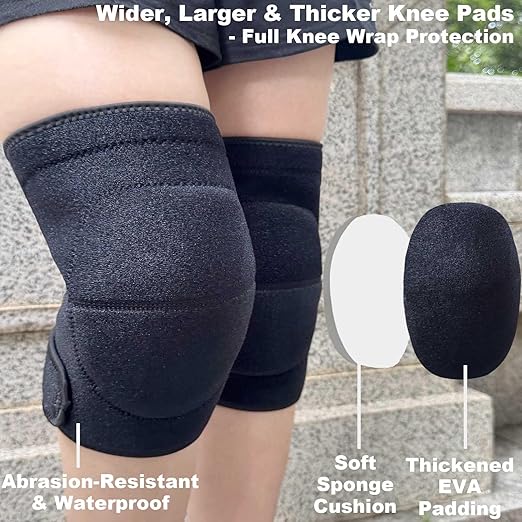 Knee pads for Men, Women Knee Pad for Gardening Kneeling Work, Flooring Kneepads with Soft Thick Foam Cushion for Weeding, Cleaning, Mechanic Knee Protector with Adjustable Strap, Black L (1 Pair)