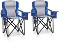 SAILARY 2PCS Folding Camping Chair Portable Outdoor Heavy Duty Padded Chairs Lawn Chair with Cup Holder, Storage Pocket and Cooler Bag, Supports 450LBS Blue