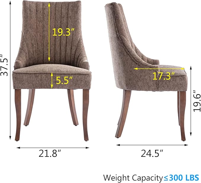 mikibama Linen Dining Chairs Set of 6 Channel Tufted Kitchen Dinner Chair Comfy Fabric Upholstered Accent Chair for Dining Room with Solid Wood Legs (Brown 6pc)
