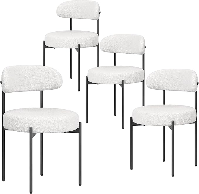 Farini Dining Chairs Set of 4,Mid-Century Modern Kitchen Chair Curved Backrest Round Upholstered Sherpa Dining Chairs with Metal Legs,Beige