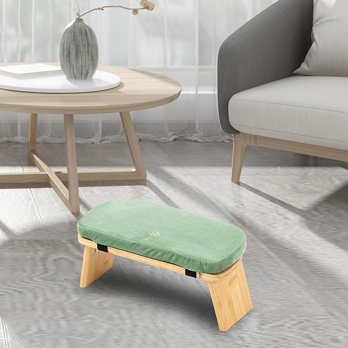 Estleys Meditation Bench, Bamboo Meditation Stool, Folding Kneeling Meditation Bench, Seiza Prayer Bench, Prayer Bench with Meditation Cushion, Kneeling Stool (Green)