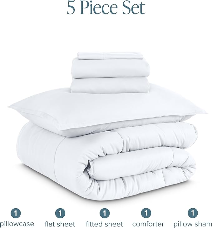 Bare Home Bed-in-A-Bag 5 Piece Comforter & Sheet Set - Twin - Goose Down Alternative - Ultra-Soft 1800 Premium Bedding Set (Twin, Grey/Grey)