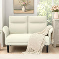 Faux Leather Loveseat with Wide Armrests, Symmetrical Shawl Arm 2-Seater Sofa, Upholstered Modern Loveseat with Wooden Legs for Small Living Room, Apartment, Beige